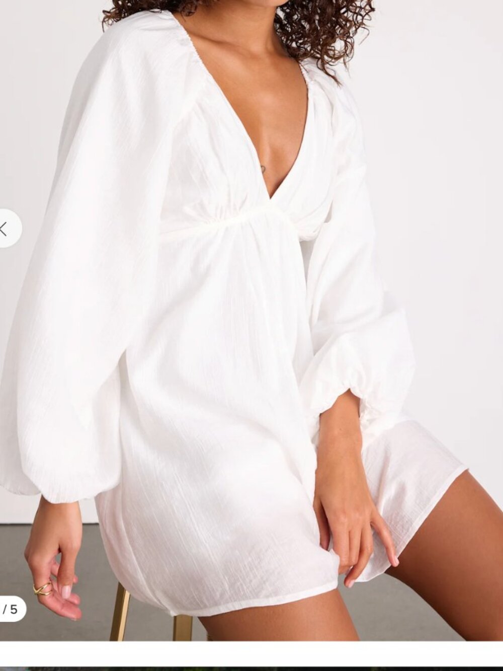 Lulus Amerah White Textured Balloon Sleeve Babydoll Mini Dress